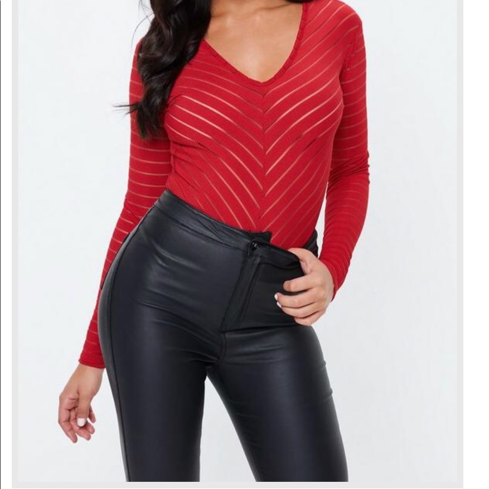 Missguided Red Stripe Bodysuit
